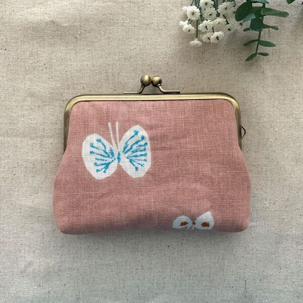 ミナペルホネン choucho ピンク ハンドメイド がま口 コインケース ポーチ