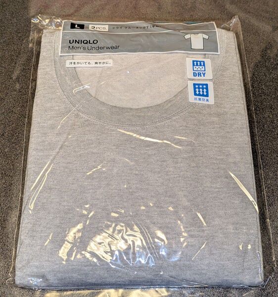 UNIQLO ユニクロ Men's Under wear ドライ クルーネックT(半袖) グレー L 2枚組 新品 未使用 保管品