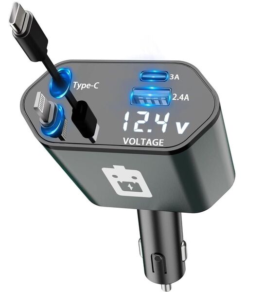 【2025新版・120W急速充電・巻き取り式】車 充電器 車載充電器 シガー シガーソケット Type-C LED表示電圧 スマホ