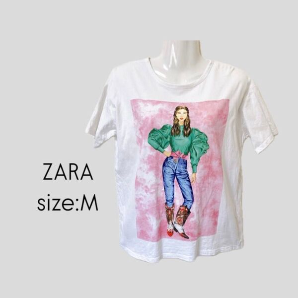 ZARA ザラ グラッフィックプリントTシャツ 半袖 ホワイト M