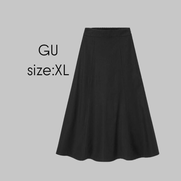 GU リネンブレンドフレアロングスカート ブラック XL 350002