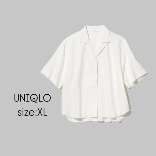 UNIQLO リネンブレンドオープンカラーシャツ オフホワイト 半袖 455752