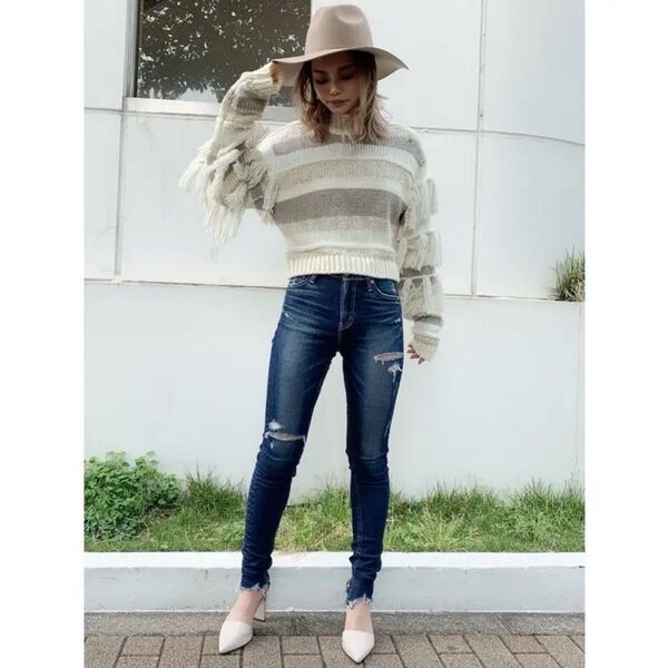 GYDA ジェイダ HEMダメージスキニーデニムパンツ インディゴ XS