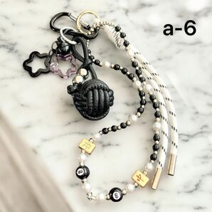 じゃらじゃらキーホルダー バッグチャーム ストラップ キーチャーム キーホルダー パラコード エイトボール パール 韓国 a-6