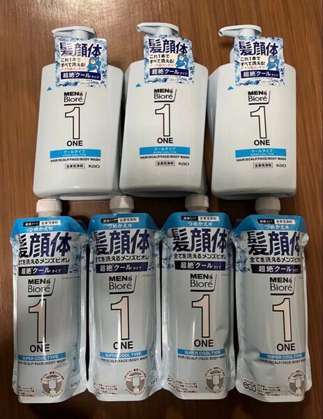激安セット!花王 メンズビオレ オールインワン ONE ボディソープ 超絶クール リフレッシュグリーンの香り 本体3 詰め替え4