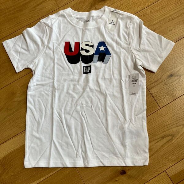 レア【新品未使用】GAP Tシャツ 120 6-7歳 ロゴ 白 アメリカ USA 半袖Tシャツ プリント