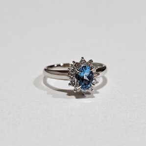 1644 アクアマリンダイヤリングPT900プラチナ8号0.46ct