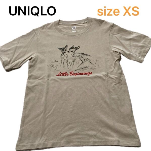 ユニクロ UT ディズニー バンビ Tシャツ レディース ベージュ キッズ XS