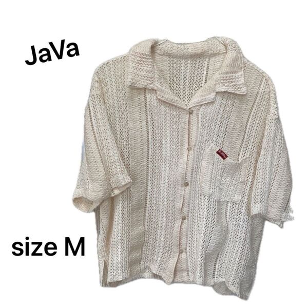 JaVa ジャバ 透かし編みシャツ オフホワイトM レディース