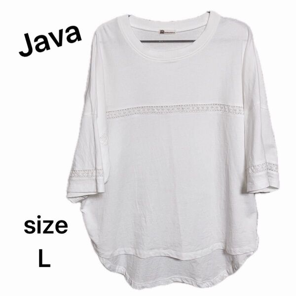 Java ジャバ 白 Tシャツ 刺繍 L レディース 半袖 ホワイト