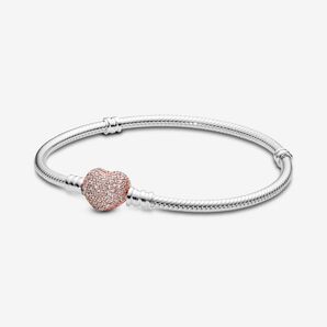 Pandora パヴェ ハートスネークチェーン ブレスレット 17(約15cm)