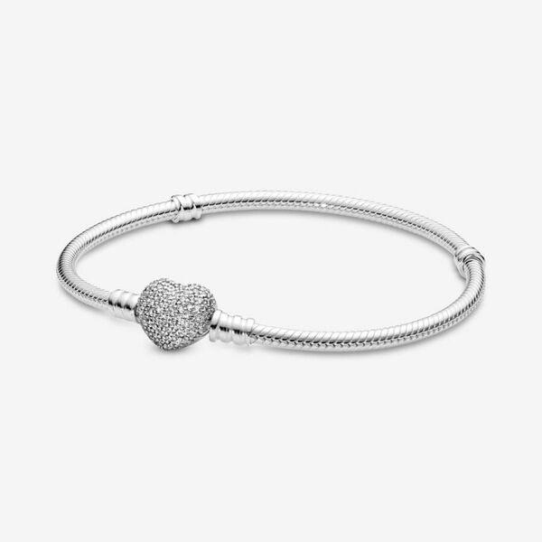 Pandora スパークリングハート&スネークチェーンブレス 18(約16cm)