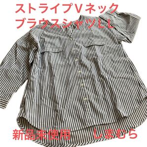 タイムセール☆ストライプVネックブラウス L L しまむら 未使用タグなし