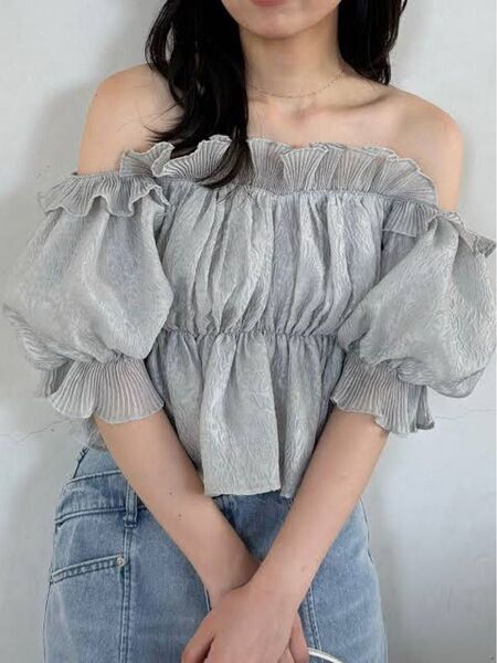 SNIDEL ジャガードボリュームギャザーオフショルブラウス 極美品