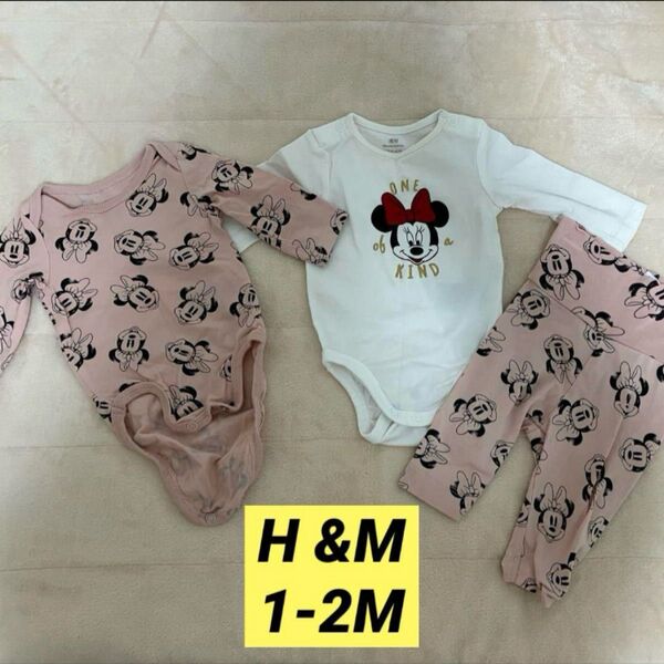 H&M ベビー服 Disneyミニー柄ロンパース パンツセット 56cm ピンク