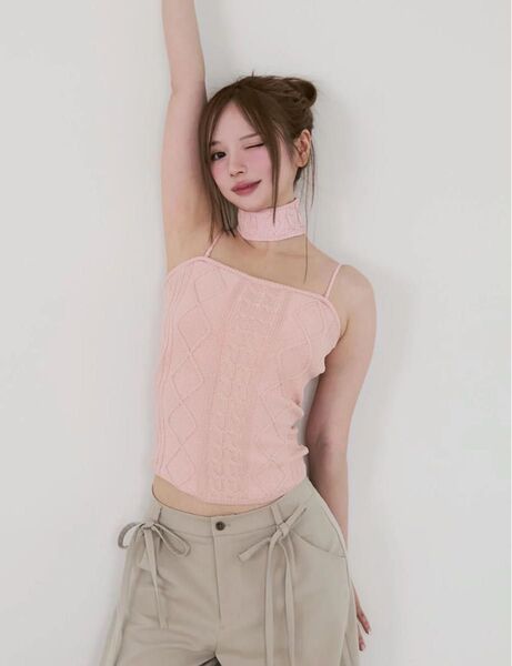 新品未使用 andmary Vera knit bare tops ピンク アンドマリー