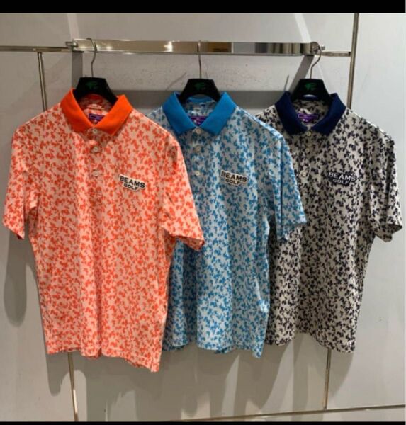 BEAMS GOLF PURPLE LABEL 花柄 ジャカード ポロシャツ S 半袖
