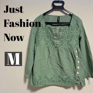 【M】used品 Just Fashion Now グリーン レースチュニック 古着 輸入品 おしゃれ ヴィンテージ