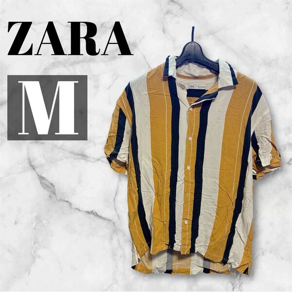 【Mサイズ】ZARA ストライプ 半袖シャツ 夏服 ザラ ボタン レディース