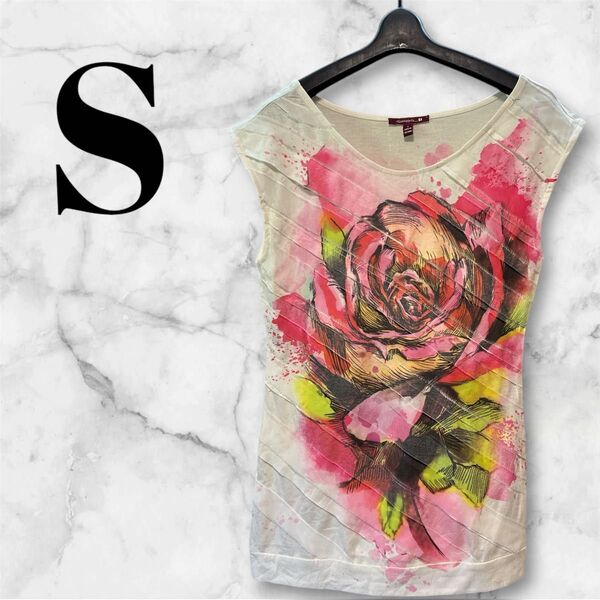 【S】花柄 ノースリーブTシャツ トップス レディース 個性的 薔薇 輸入古着 USA オシャレ ヴィンテージ