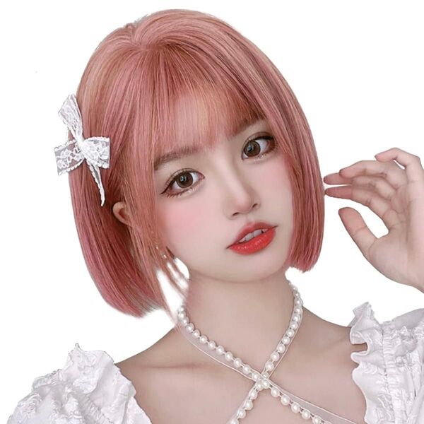 ストロベリーピンク★ウィッグ ボブ ショート フルウィッグ グラデーション おしゃれ 耐熱 ハロウィン 仮装 コスプレ パーティ