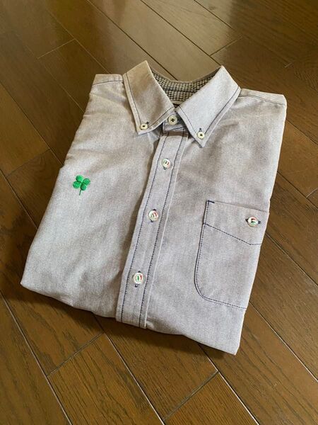 美品ボタンダウンシャツインディゴデニムシャツ刺繍長袖メンズファッションダンガリー
