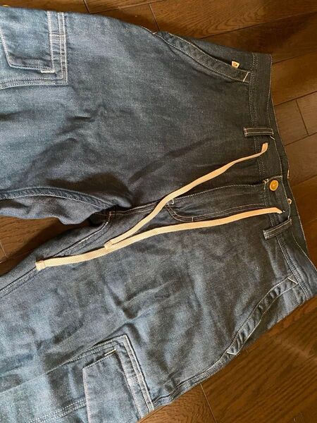 美品サルエルショートハーフミドルパンツデニムジーンズワークペインターイージー薄手クロップドパンツクライミングアウトドア