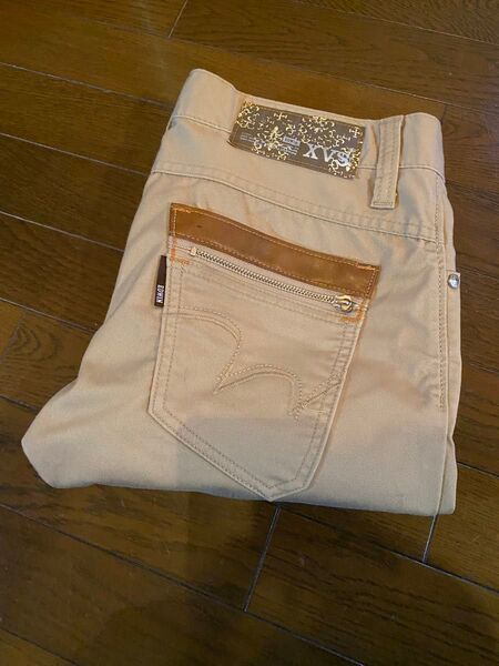 使用少ない美品EDWINショートXVSハーフクロップド7部丈パンツデニムジーンズワークカーゴペインターチノパン レザー切り替え