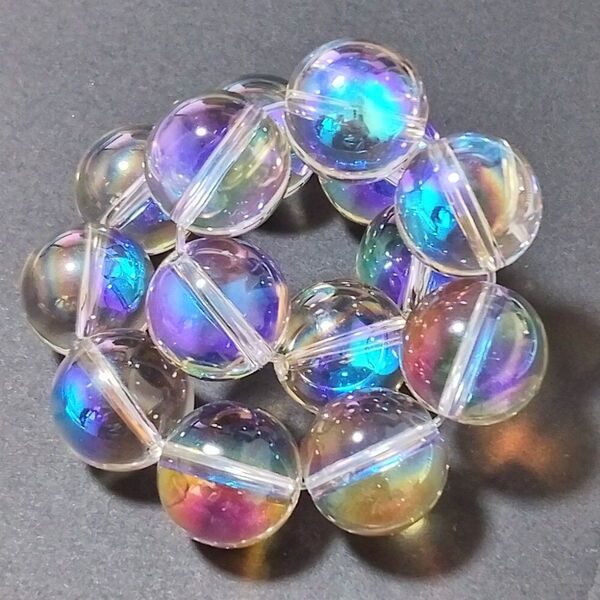 一点物【4−94】◆16mm【レインボーオーラ水晶】天然石パワーストーンブレスレット