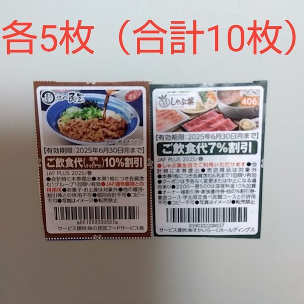 味の民芸 しゃぶ葉 クーポン 割引券 (各5枚)