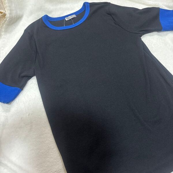 しまむら mysa 田中里奈 テレコ配色Tシャツ ブラックMサイズ