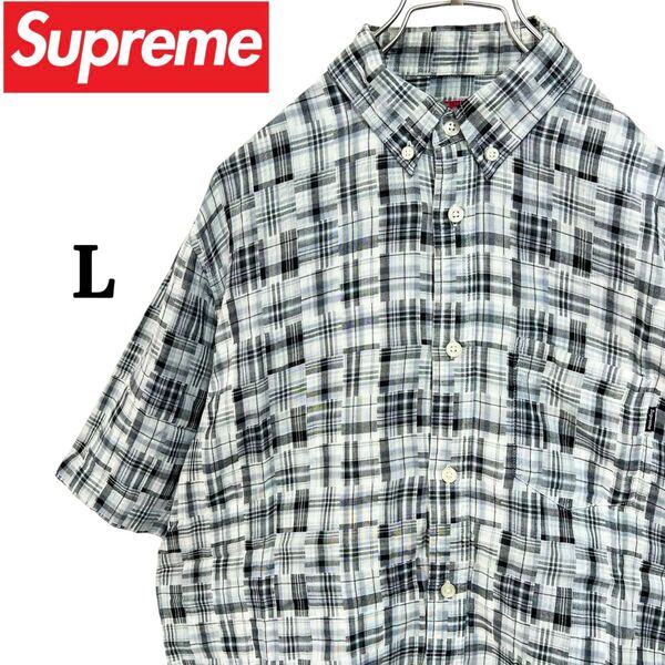 【美品】Supreme シュプリーム チェックシャツ 半袖 ピスネーム ポケット 入手困難 L