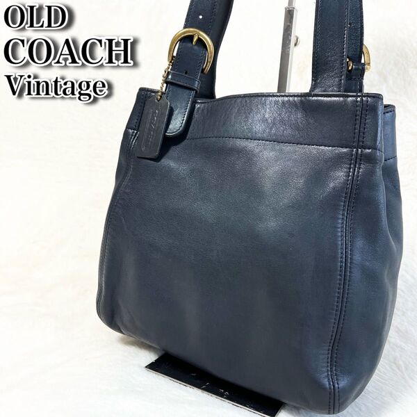 Vintage Coach オールドコーチ トートバッグ グラブタンレザー 肩掛け ゴールド金具 ネイビー 紺