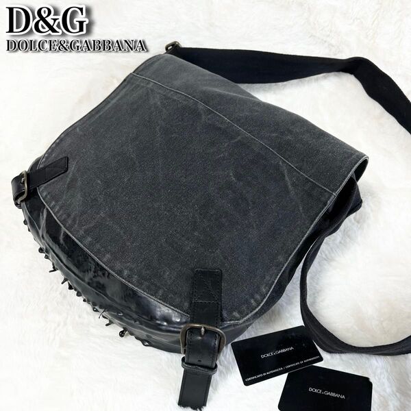 【入手困難】D&G ドルチェアンドガッバーナ ショルダーバッグ メッセンジャーバッグ デニム フラップ クロスボディ ブラック 黒