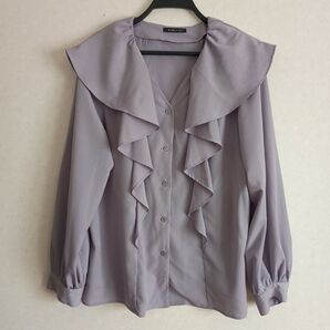 しまむら MUMU & CO. フリル付きグレーシャツ LL