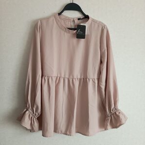 しまむら MUMU ピンク フリル袖 ブラウス L