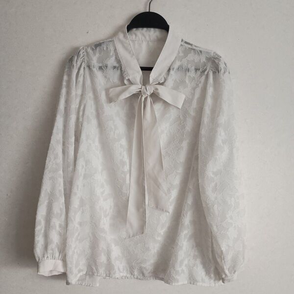 GRL ホワイト レース シアー長袖ブラウス M