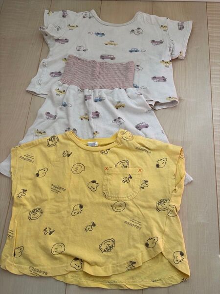 キッズ 夏用パジャマ(車柄) Tシャツ(スヌーピー)セット 90