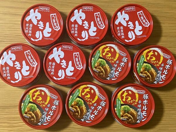 HOTEI やきとり うま辛味 & HOKO 豚ホルモン 辛味噌煮込み 計10個 缶詰