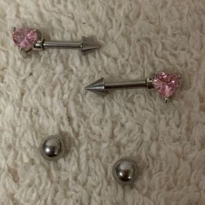 新品 14G ヘリックス ピアス ペア ハート ピンク ステンレス