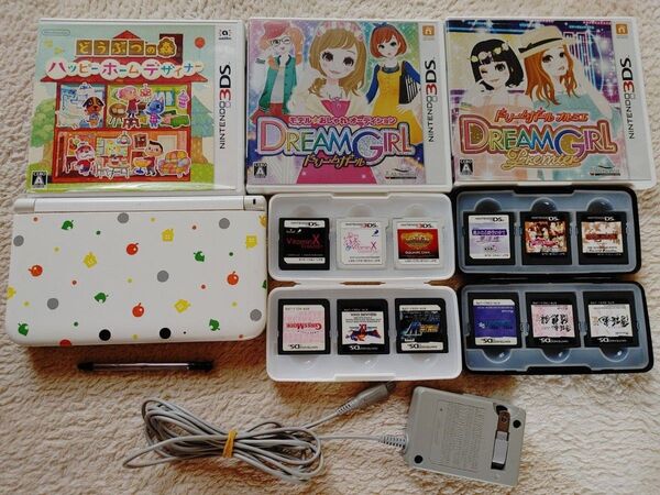 ジャンク扱いで!中古 Nintendo 3DSLL 本体 あつ森バージョン、充電器+ソフト15本セット