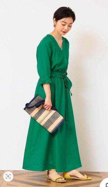 green label relaxing リネンライクワンピース グリーン
