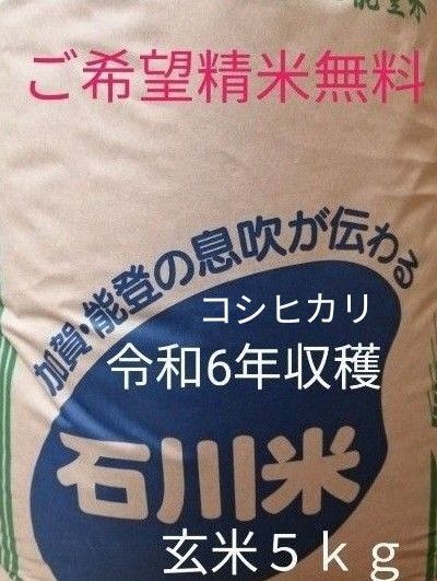 石川県 能登半島 七尾市 崎山地区【令和6年産】石川米コシヒカリ棚田米のコシヒカリ玄米5㎏ ご希望なら精米します 農家直送
