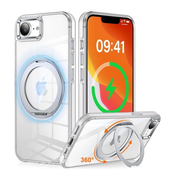 iPhone 16e 用 ケース 多機能360度回転スタンド 縦横両用 マグネット搭載 MagSafe対応 滑り止めドット模様