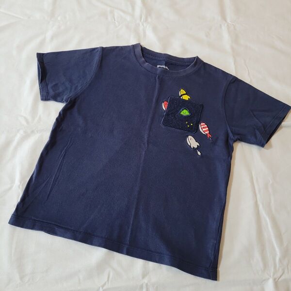 グラニフgraniph お寿司ネイビー Tシャツ ポケット付き 130cm