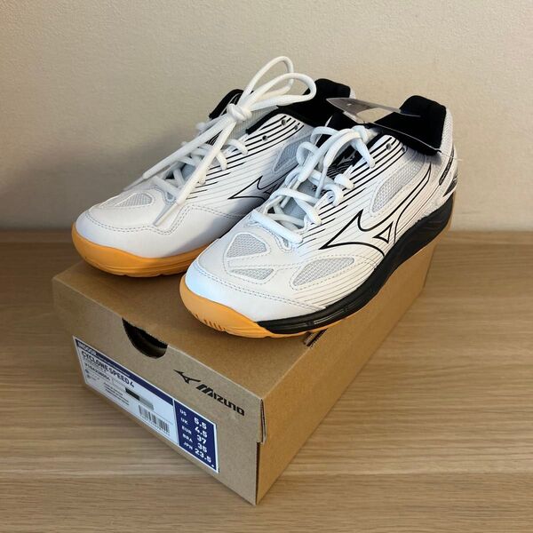ミズノ (mizuno) バレーボールシューズ サイクロンスピード 4 (23.5cm) ホワイト×ブラック×シルバー 2E相当