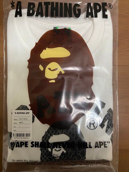 Lサイズ 白 A BATHING APE G-SNK COLLEGE TEE WHITE atomsコラボ Tシャツ 半袖 エイプ