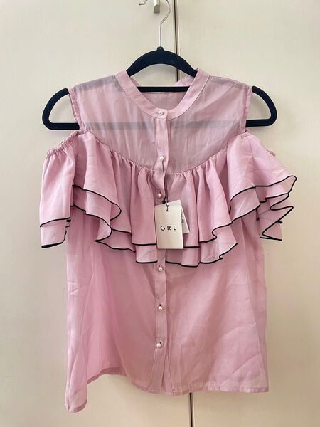 【GRL】新品未使用 2way オフショルダートップス ピンク Lサイズ