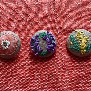手刺繍 ブローチ 3個セット ピンク 藤 ミモザ ハンドメイド