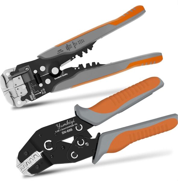 ワイヤーストリッパー 圧着工具キット AWG 24-10用 自動ストリッパー AWG 28-16用 ラチェット式電線圧着器